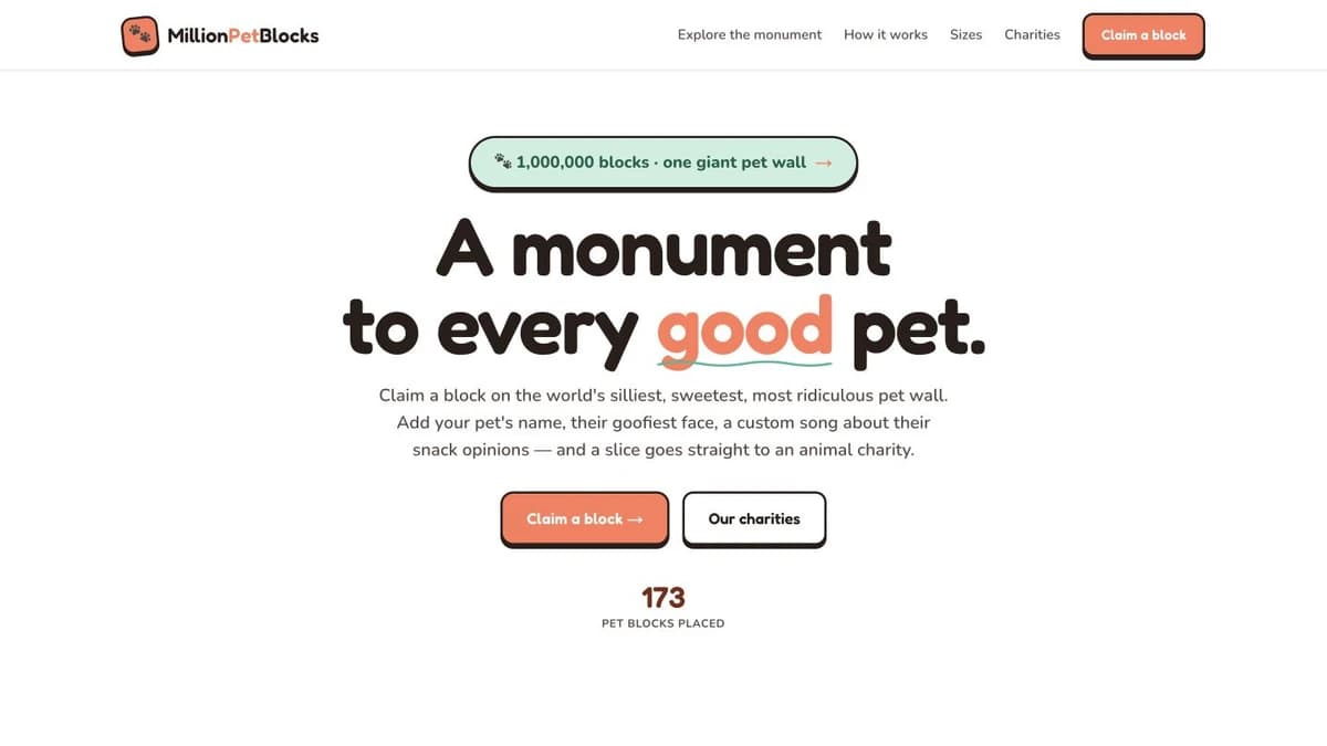 Million Pet Blocks website preview