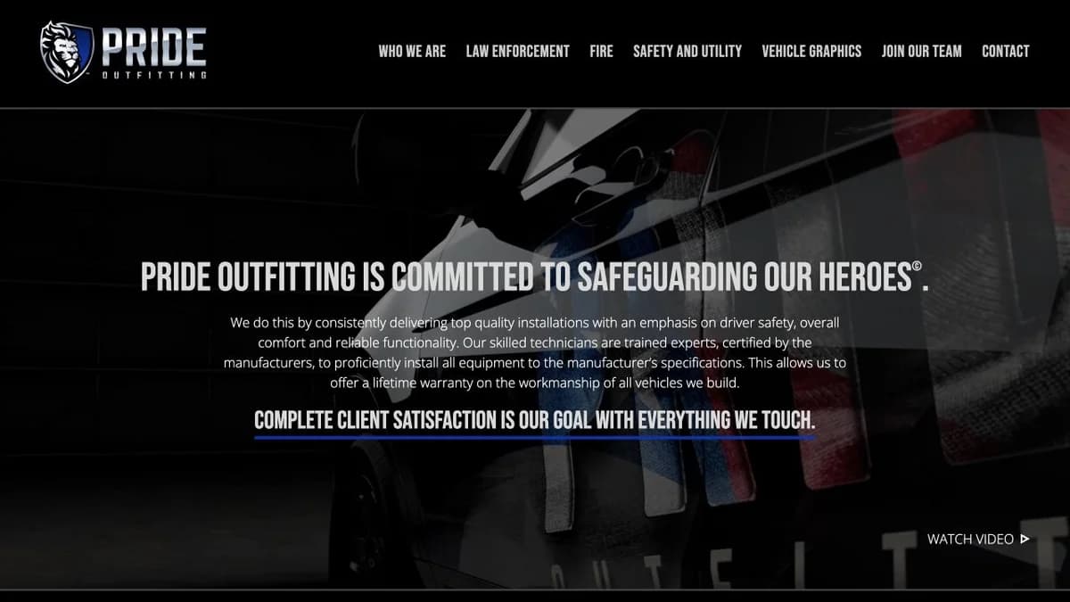 Pride Outfitting website preview